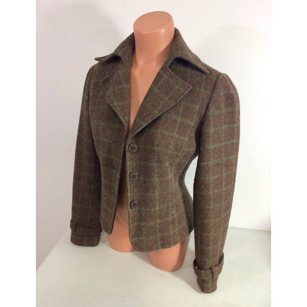 Vintage Plaid Wool Coat Y2K Equestrian Jacket Womens Small